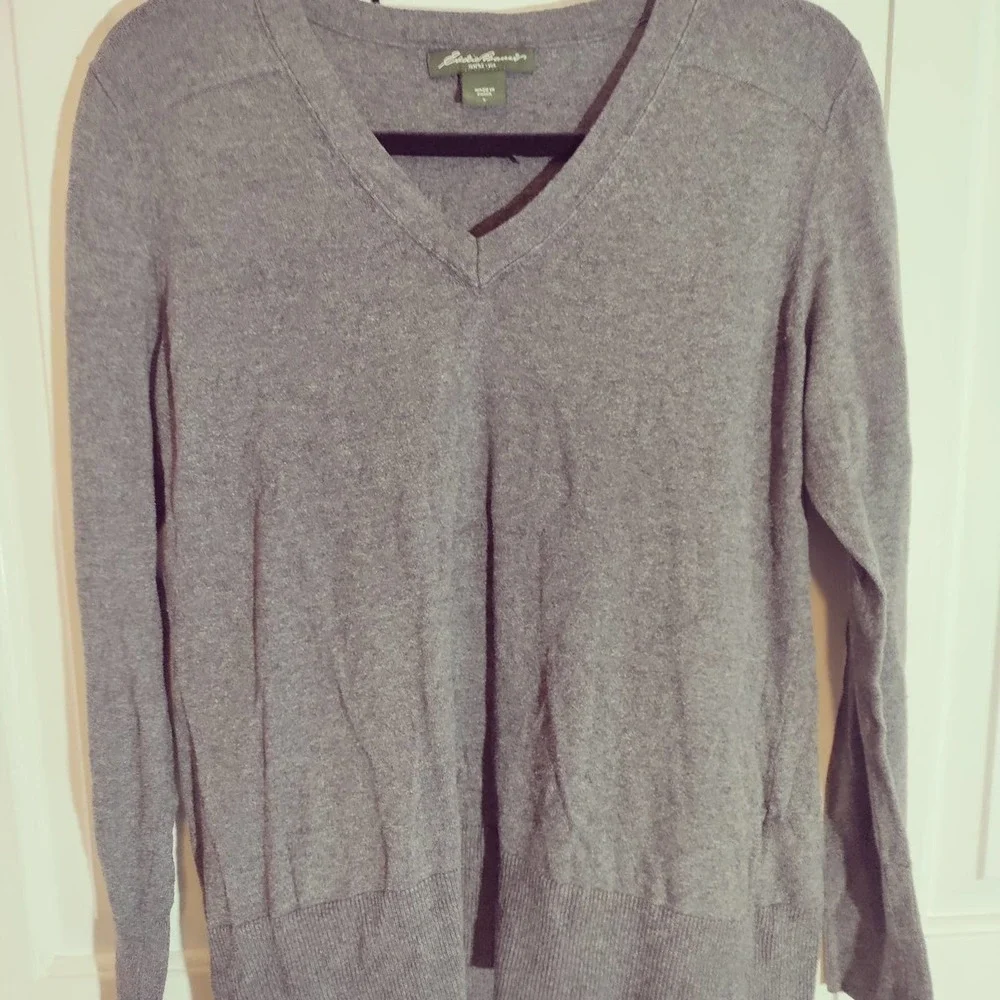 eddie bauer pullover v neck sweater gray women's size Large - Picture 1 of 4